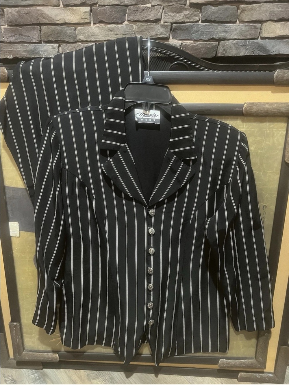 Vintage Marnie West Black White Pinstripe Jacket & Pant Suit Sz 11 Mob Wife